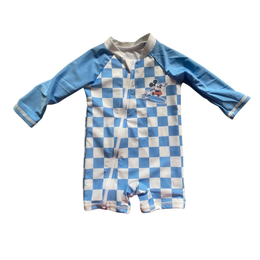 Blue Checkered Mickey Mouse Baby Swimming Suit